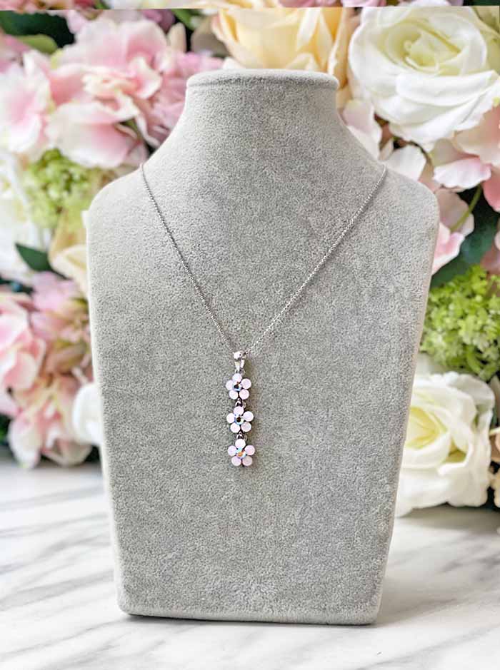 Small Daisy Pink Opal Crystal 3-Drop Necklace